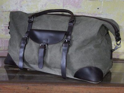 leather and waxed canvas duffle bag