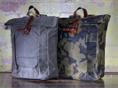 Waxed canvas toggle backpack in camo and military green
