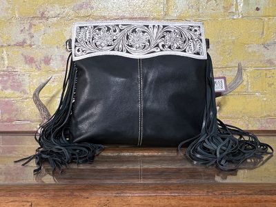 Bohemian Hand Tooled Sling Bag - Black & White