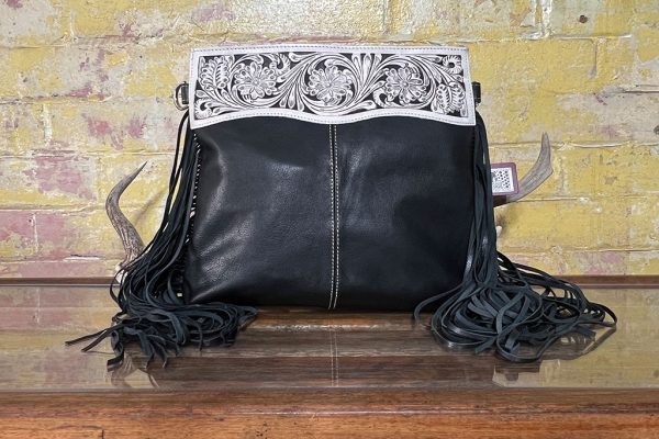 Bohemian Hand Tooled Sling Bag - Black & White